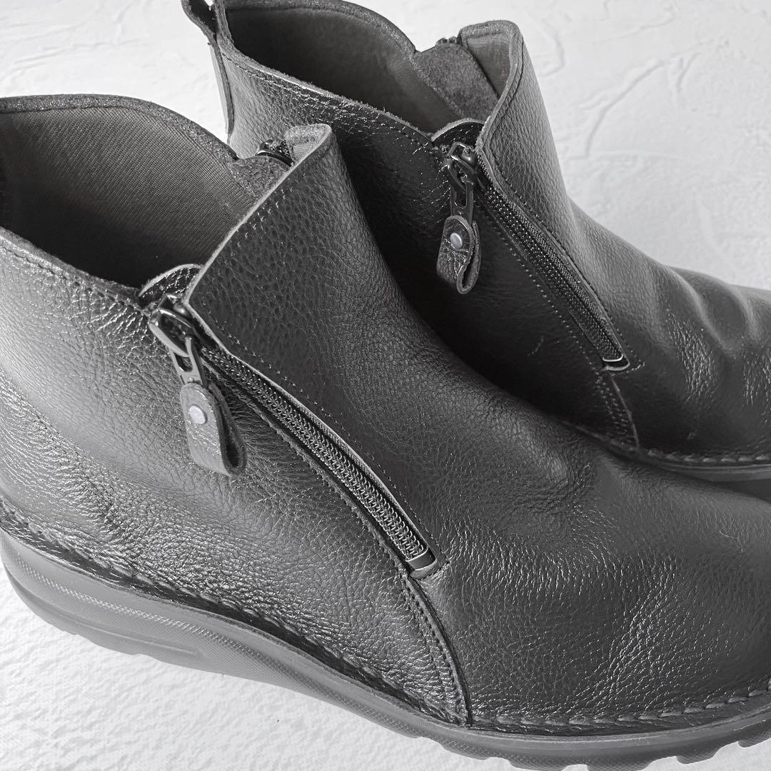 ✨新品✨ＪＳハートレーベル 本革 サイドジップ コンフォートブーツ 幅広 日本製