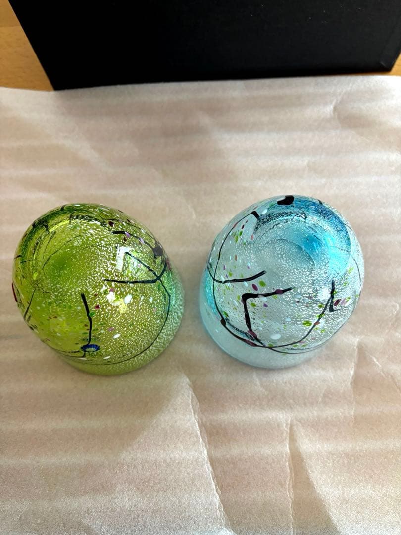 ガラスペアロックグラス★セット価格★若草色、水色★新品未使用、送料無料★