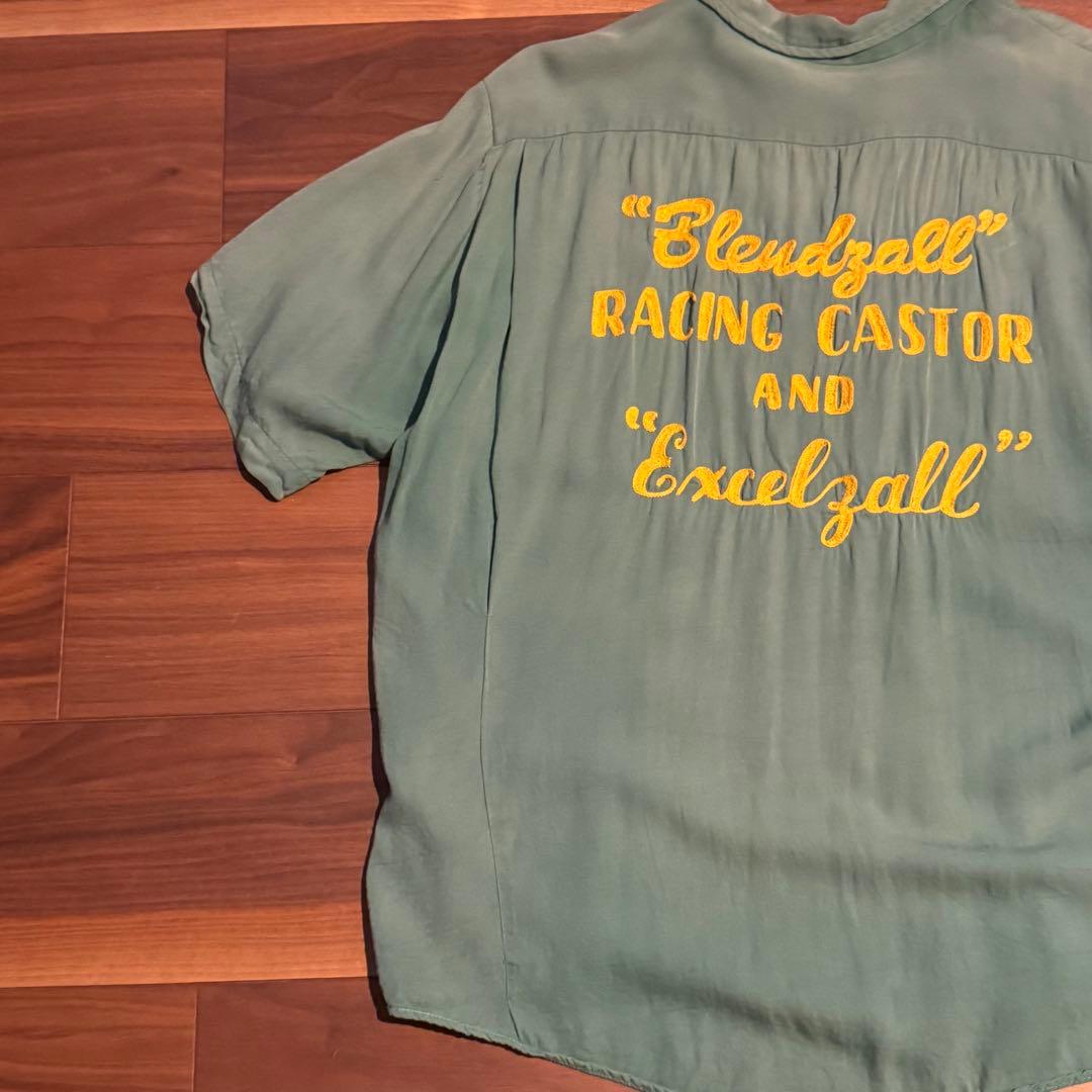 50s 60s ボウリングシャツ　緑　レーヨン