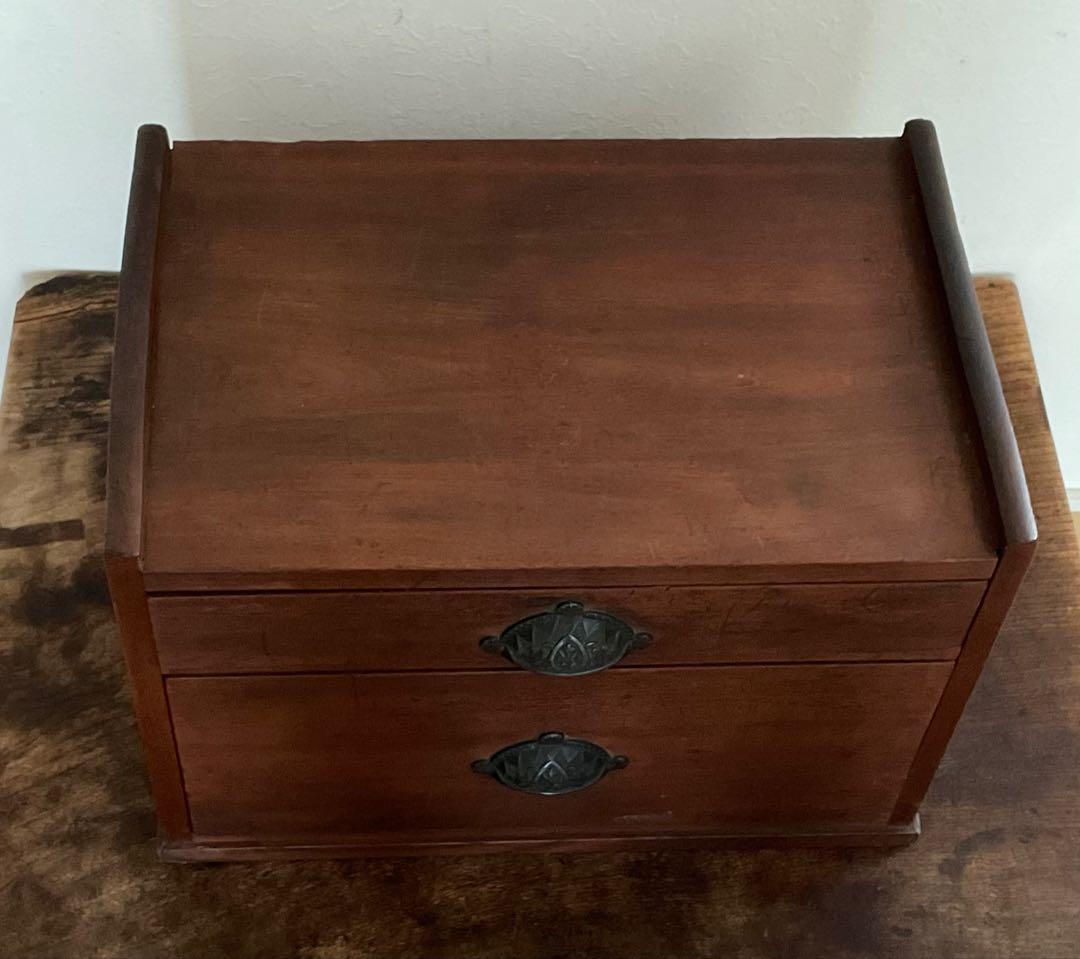 小箪笥　貝殻取っ手　シェル取手　2段　小引出し　古家具　古道具