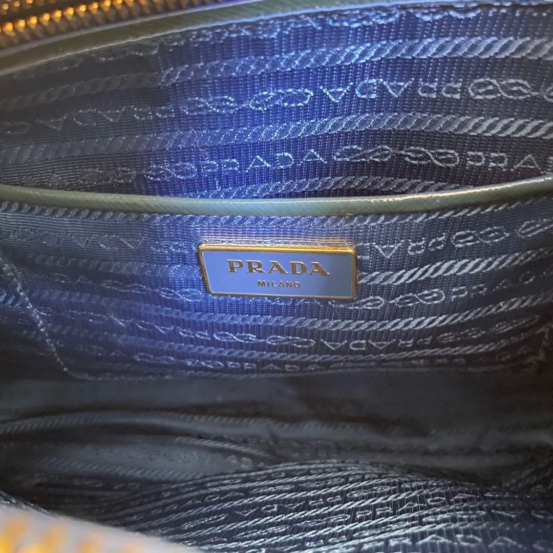 極美品 PRADA ガレリア サフィアーノ ハンドバッグ ブルー 三角ロゴ