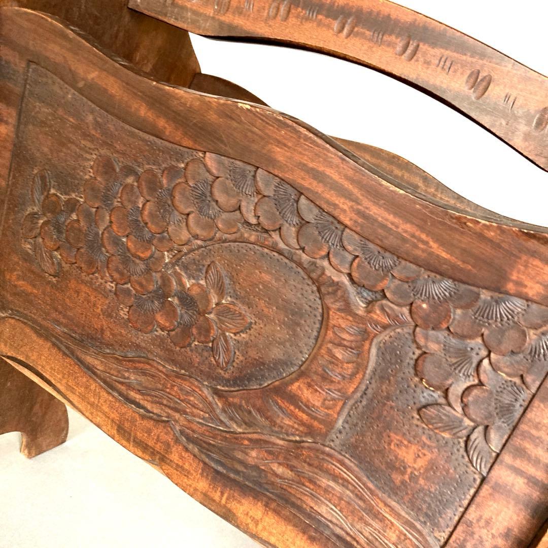 アンティーク　レトロ　ヴィンテージ　古道具　軽井沢彫　桜　彫刻　ラック　取手付