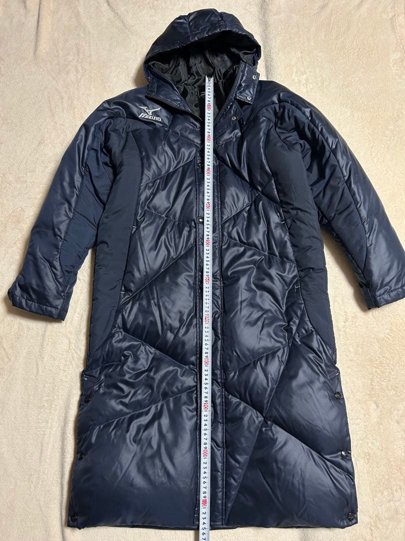 【美品】Mizuno ミズノ ダウンコートベンチコートメンズ 刺繍ロゴ ネイビー