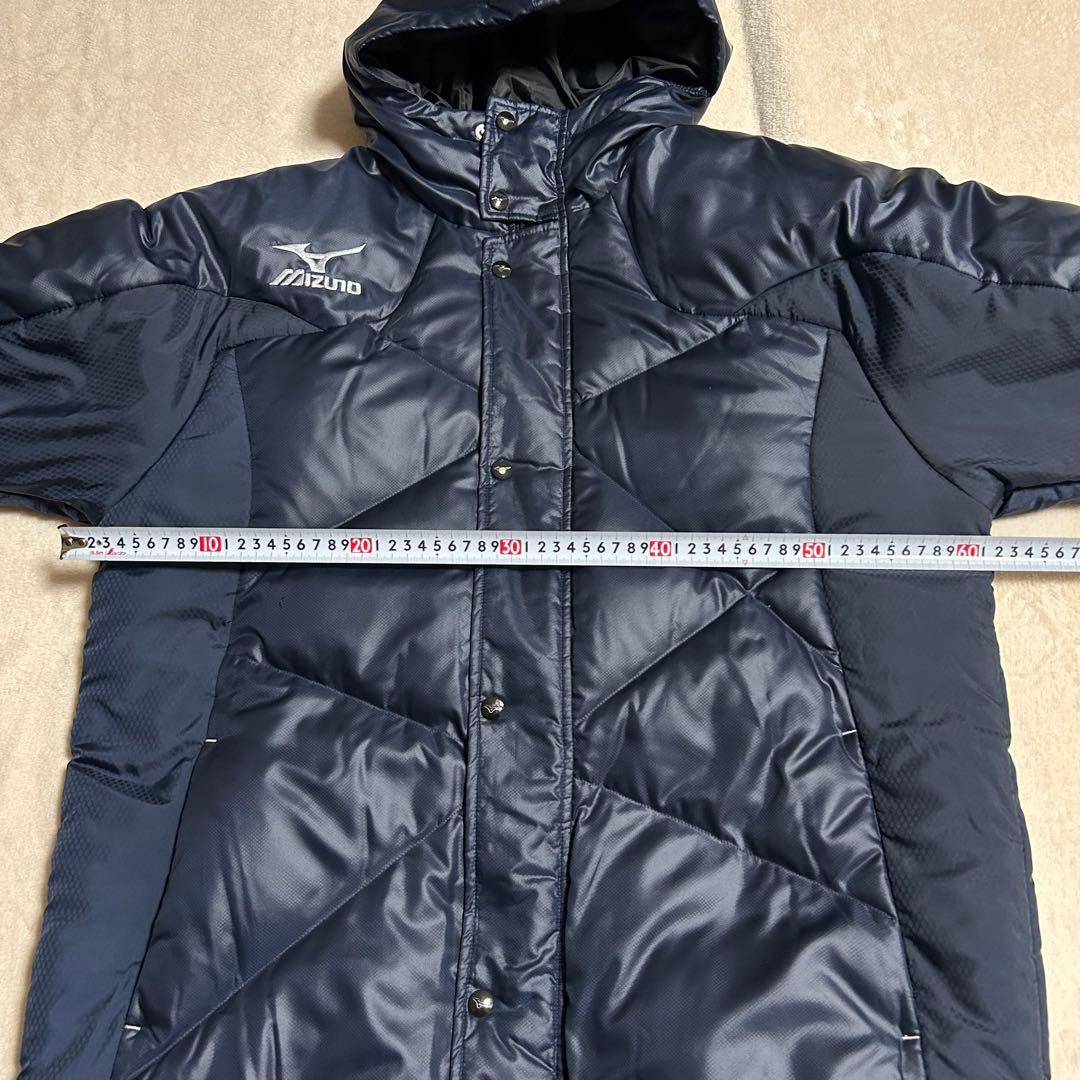 【美品】Mizuno ミズノ ダウンコートベンチコートメンズ 刺繍ロゴ ネイビー