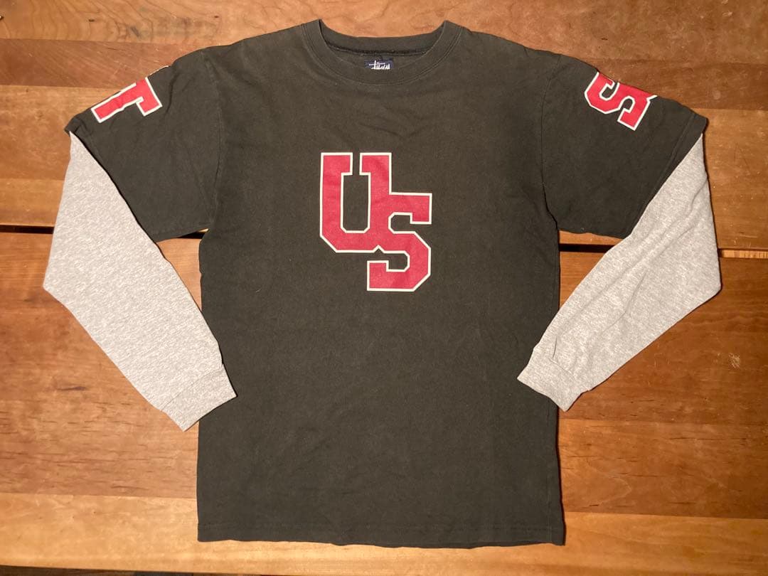 90's OLD STUSSY 紺タグ 袖プリントロンT Mサイズ USA製