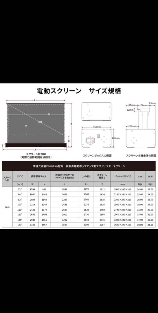 VIVIDSTORMスクリーン110インチ 環境光弱化（alr） 長焦点