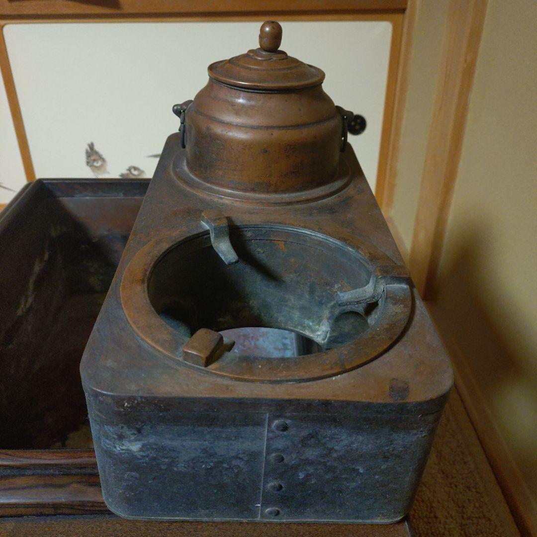 木製長火鉢 燗銅壺付 昭和レトロ 古民家 古道具 骨董品 おまけ火箸・煙管・灰掻