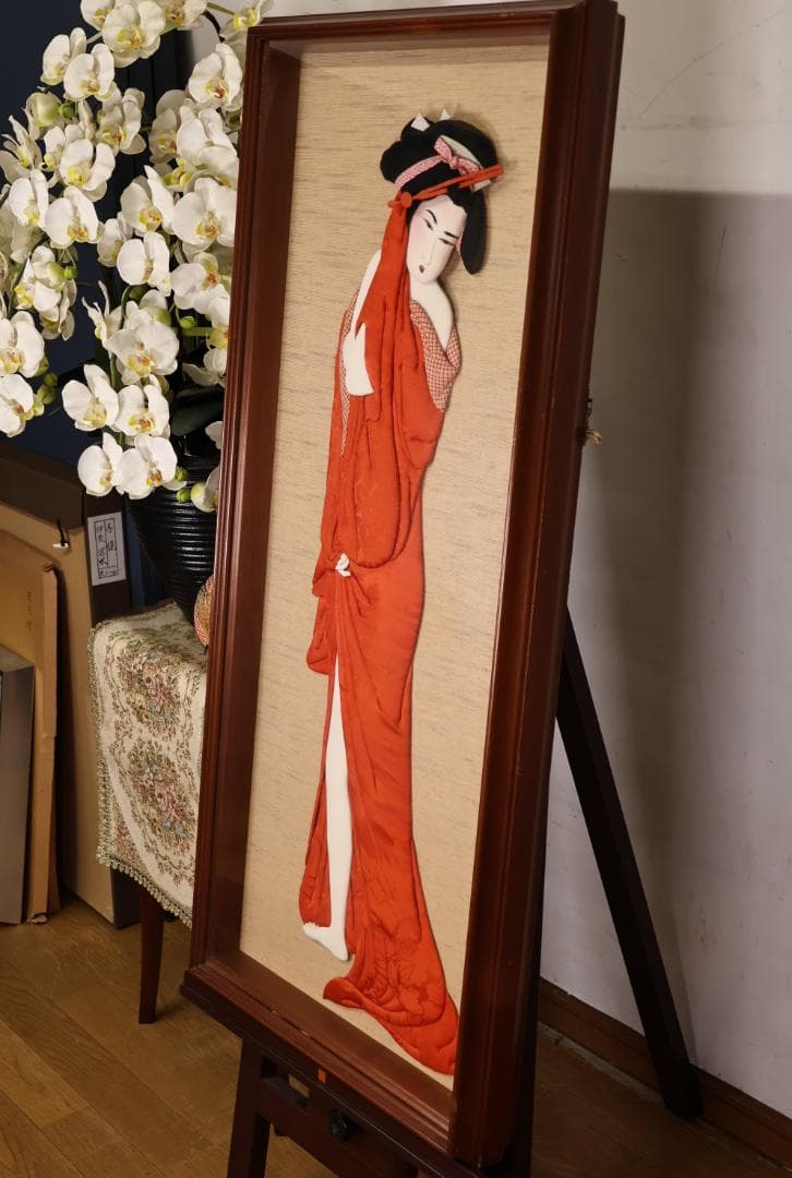 時代　押絵　美人　花魁　遊女　縦約105㎝×横約49.5㎝　特大 BJ212