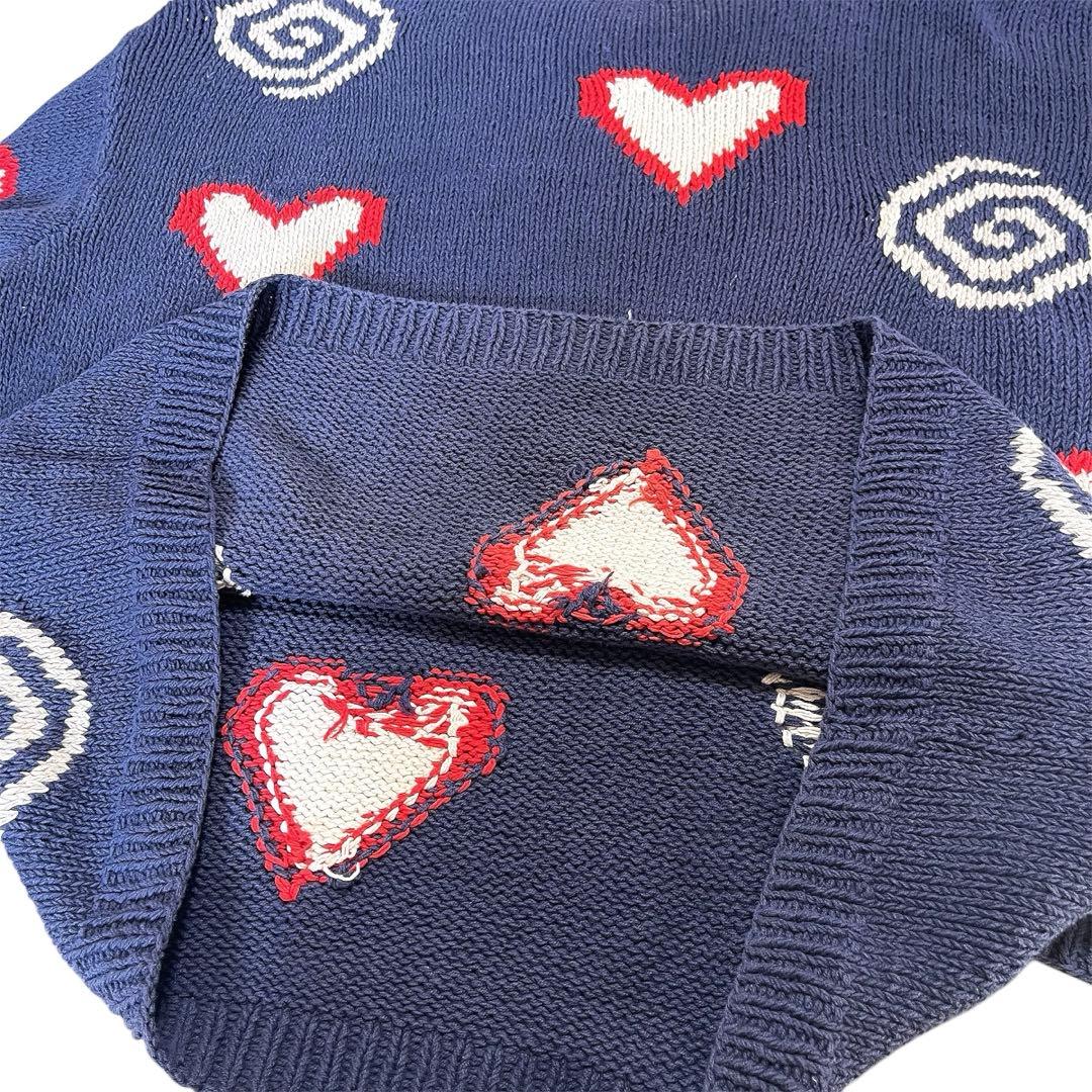 古着 マクマホーン エクアドルニット コットンニット ハート 茄子紺