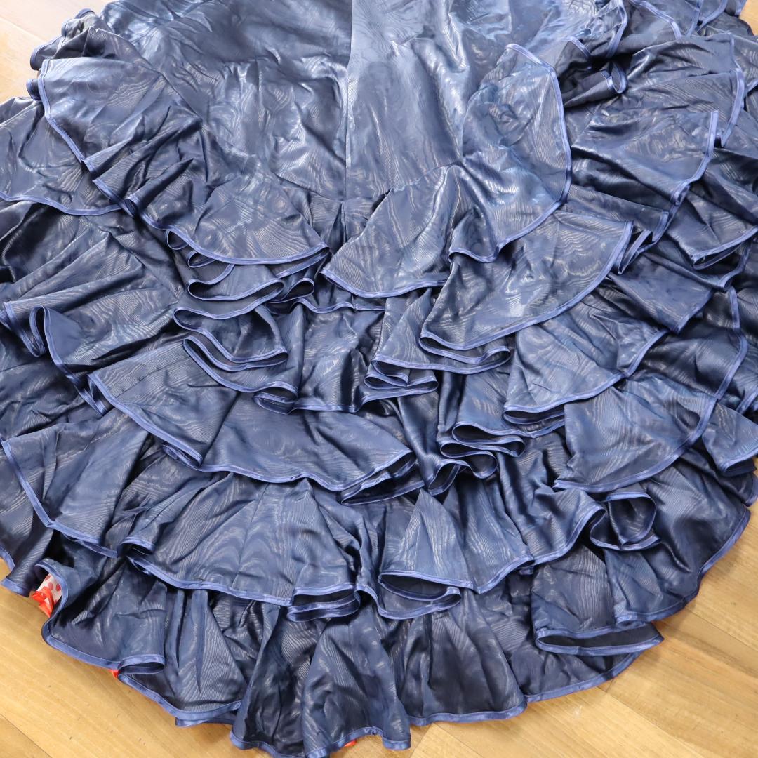 【美品 フラメンコ衣装】光沢ネイビー×柄 ブラウス バタデコーラ ファルダ