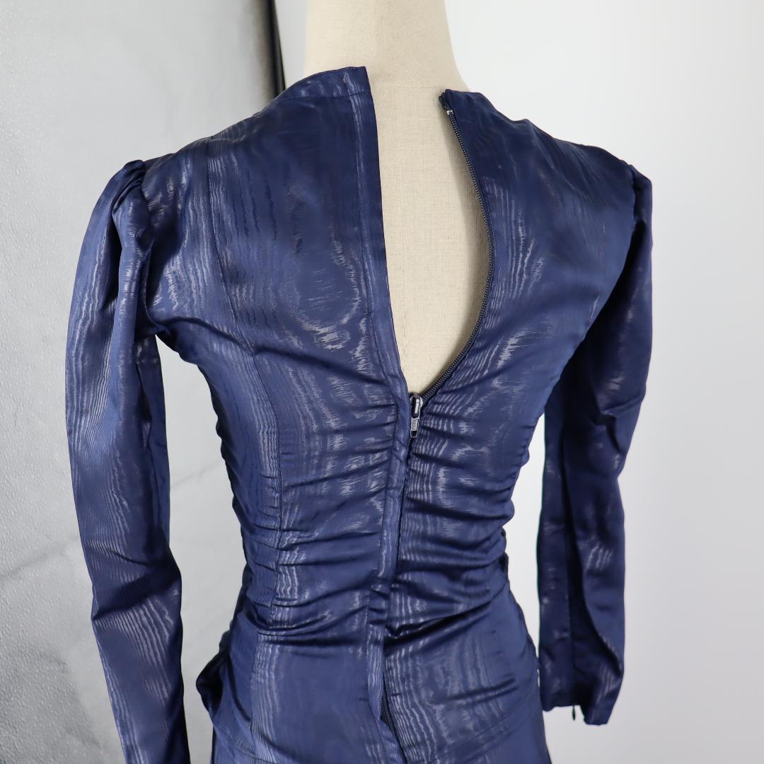 【美品 フラメンコ衣装】光沢ネイビー×柄 ブラウス バタデコーラ ファルダ