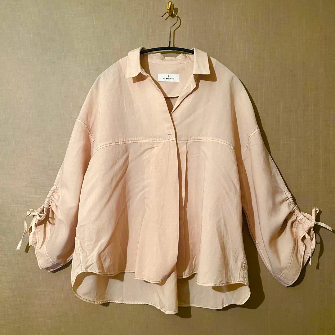 モラビト　2WAY ブラウス　38 ギャザー　オレンジベージュ　日本製　上質