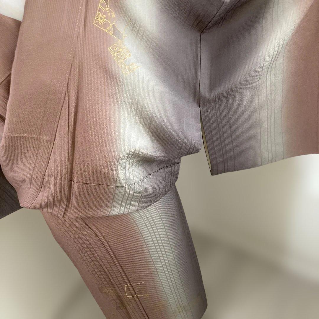 訪問着　吉祥花文　グラデーション　ピンクグレー　金彩トールサイズ　L からL L