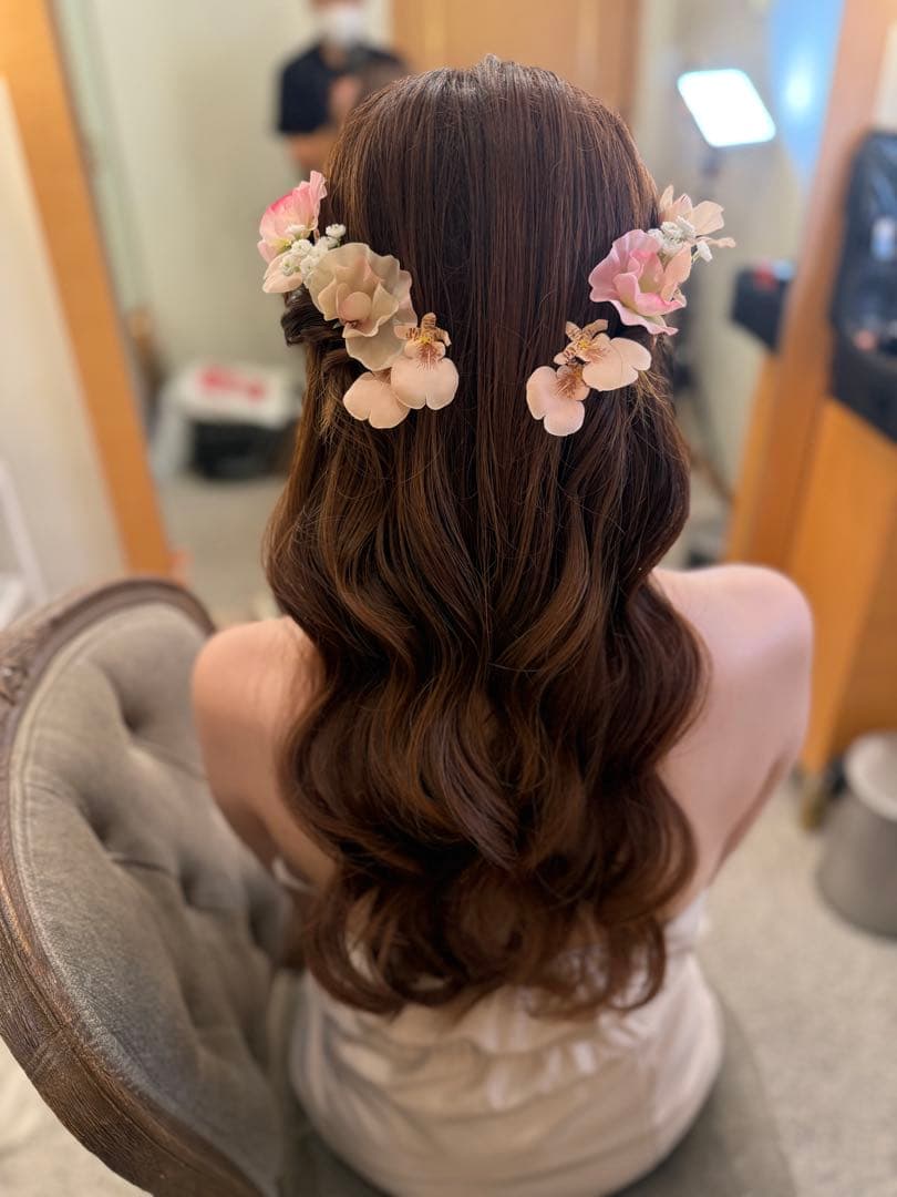 【結婚式】造花ブーケ ブートニア ヘッドパーツ3点セット ピンク 胡蝶蘭 前撮り