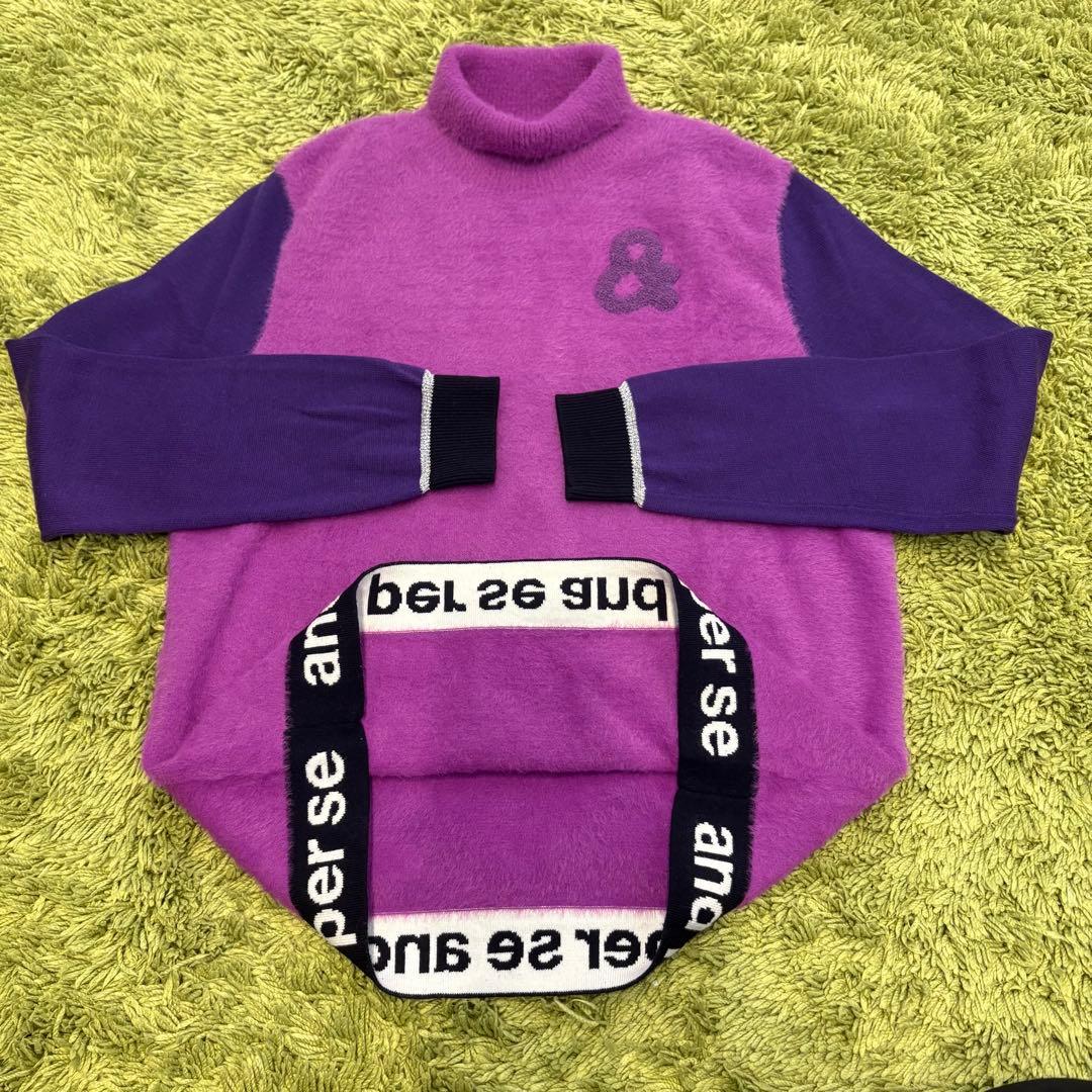 and per se アンパスィ ニットセーター ハイネック 異素材 紫 M