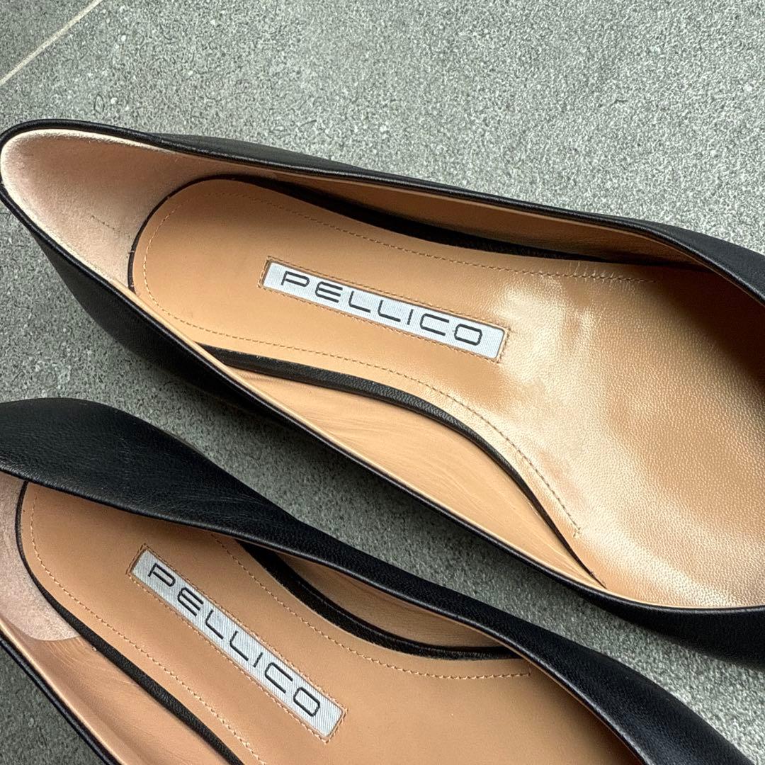 PELLICO ブラック スクエアトゥフラットシューズ 38