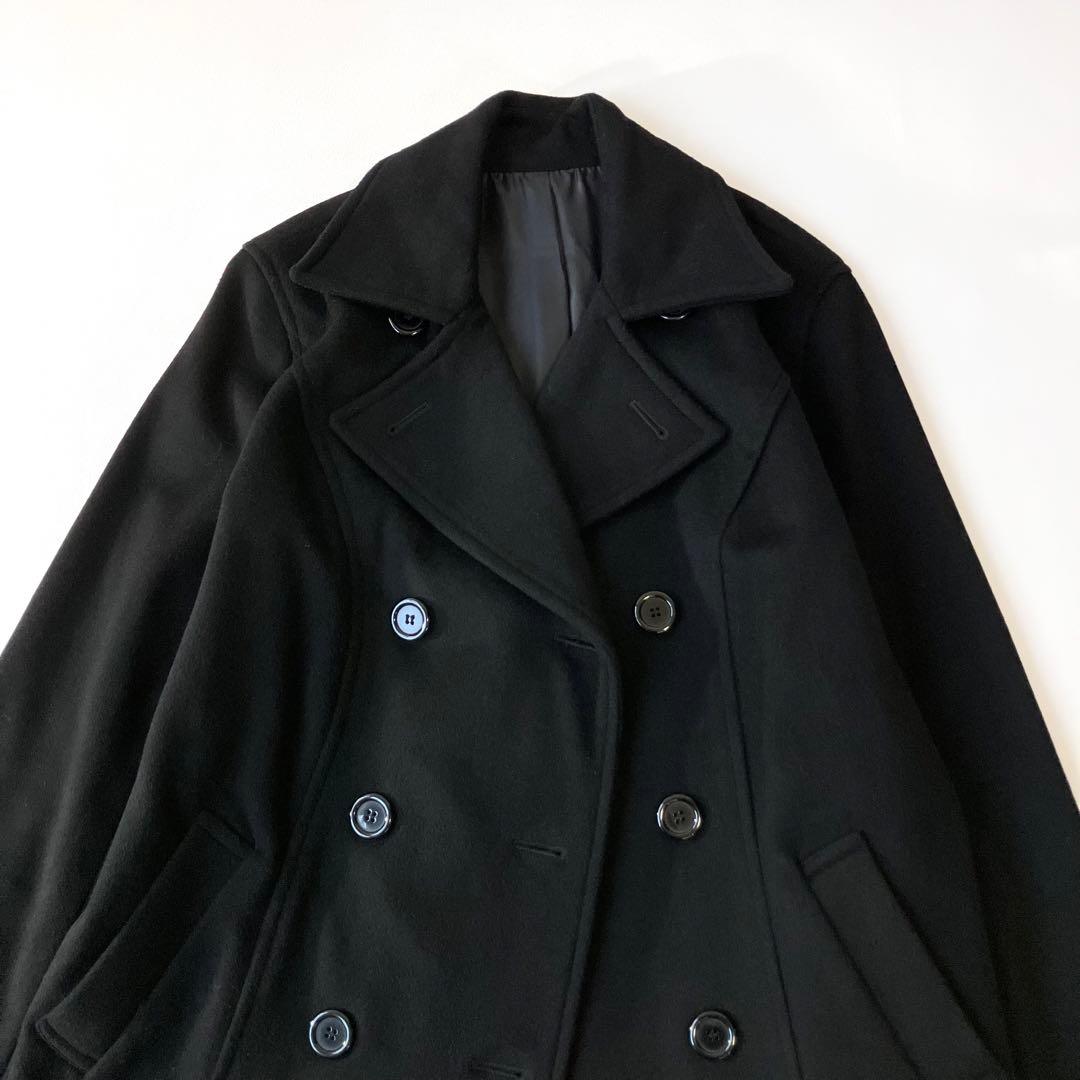 極美品 ウールコート Pコート 大きいサイズ 15号 ブラック 黒 定価3万円程