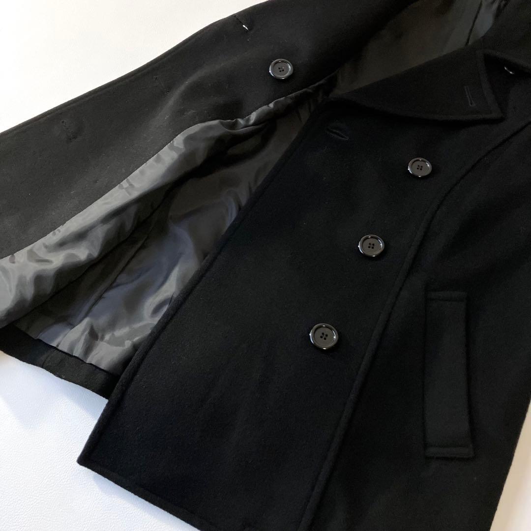 極美品 ウールコート Pコート 大きいサイズ 15号 ブラック 黒 定価3万円程