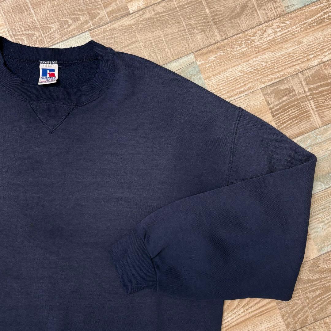 USA製 ラッセル スウェット フェード ネイビー 無地 ブランク XL 前V