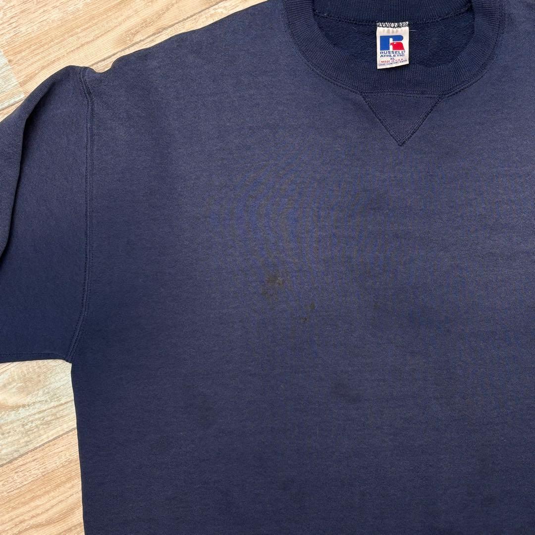 USA製 ラッセル スウェット フェード ネイビー 無地 ブランク XL 前V
