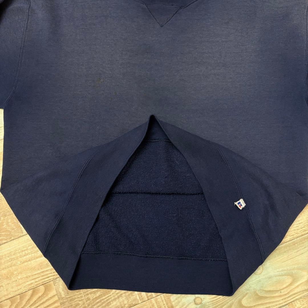 USA製 ラッセル スウェット フェード ネイビー 無地 ブランク XL 前V