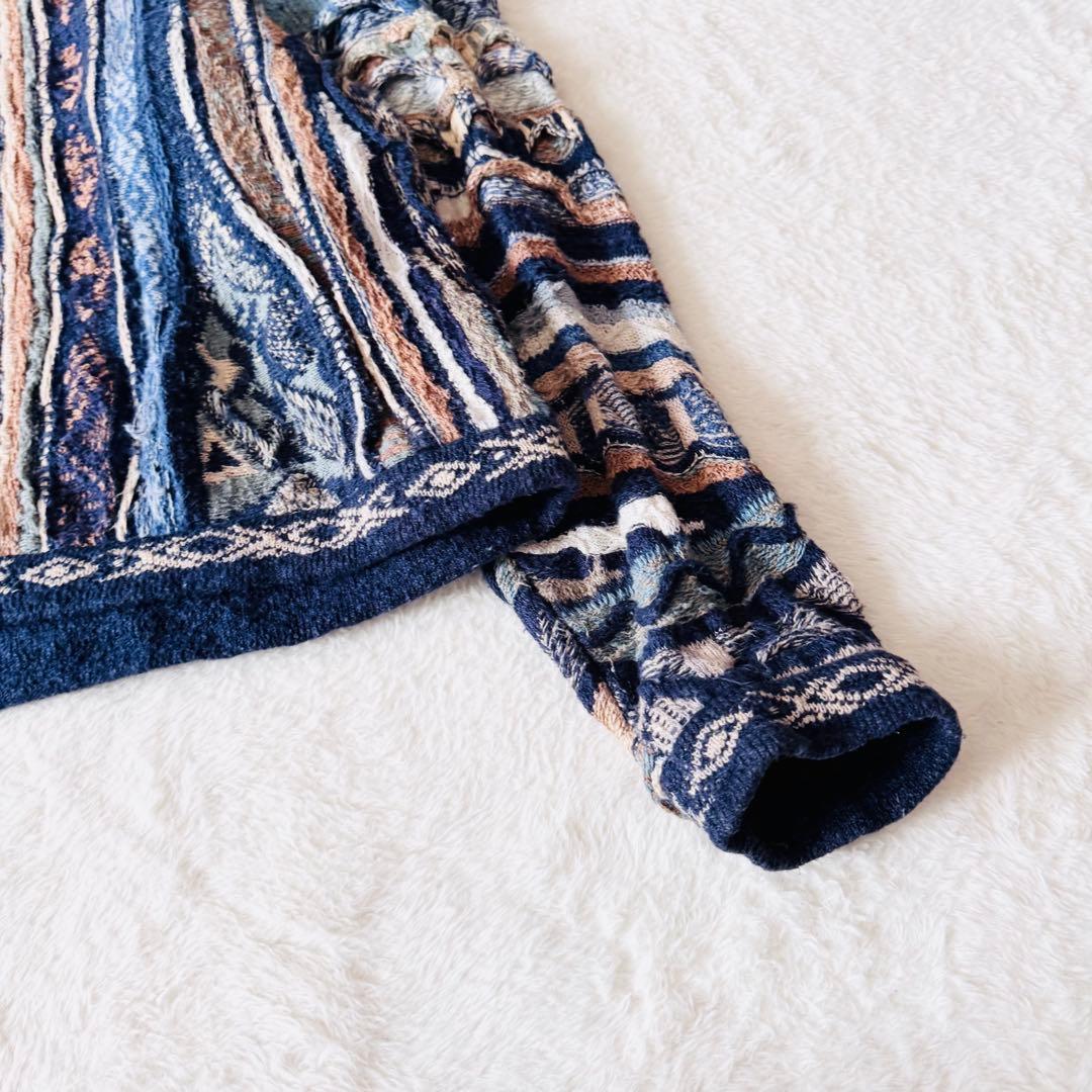 5568 希少✨ クージー 3Dニット セーター ブルー系 立体 リネン L