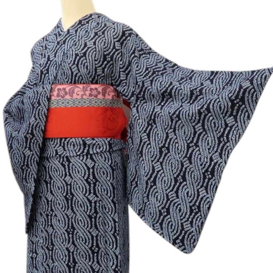 こぐま✺新品 有松鳴海絞り 仕付け トール 綿 高級浴衣 着物 A3103