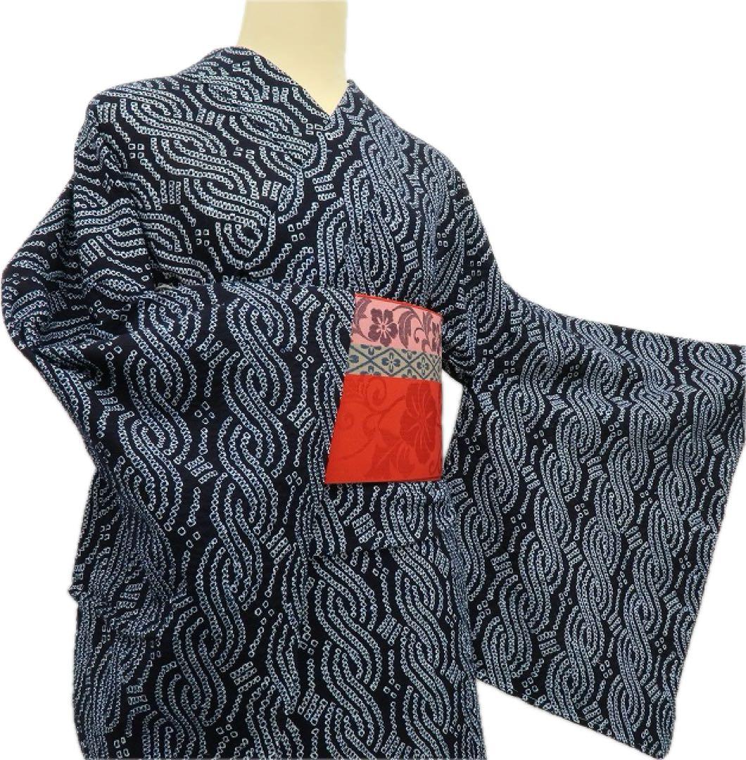 こぐま✺新品 有松鳴海絞り 仕付け トール 綿 高級浴衣 着物 A3103