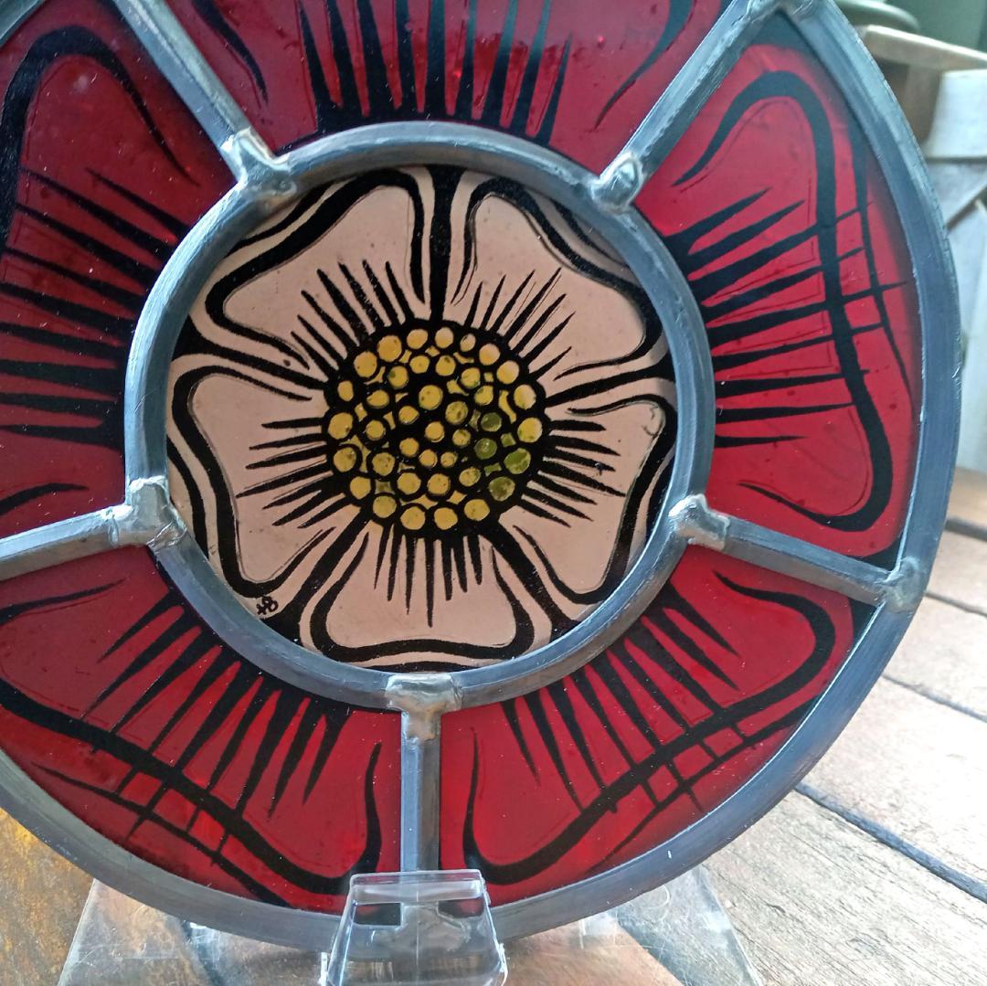 アメリカ ステンドグラス 中世風 教会風 花文様バラ窓グラスマスターズ社 花紋様