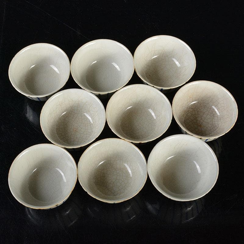 煎茶道具　夜寒焼　凌古堂造　引分　番茶碗　九客　合計18客　共箱　M　R4403