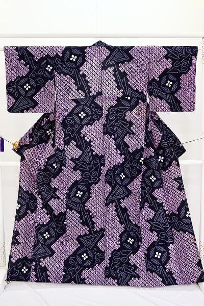 ★専用★未使用品 浴衣 有松絞り バチ衿 紺 花文 身丈163cm お洒落