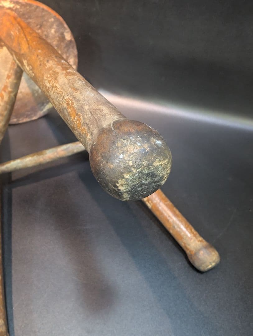 木製スツール 丸椅子 無垢材 三脚 昭和レトロ ヴィンテージ アンティーク 骨董