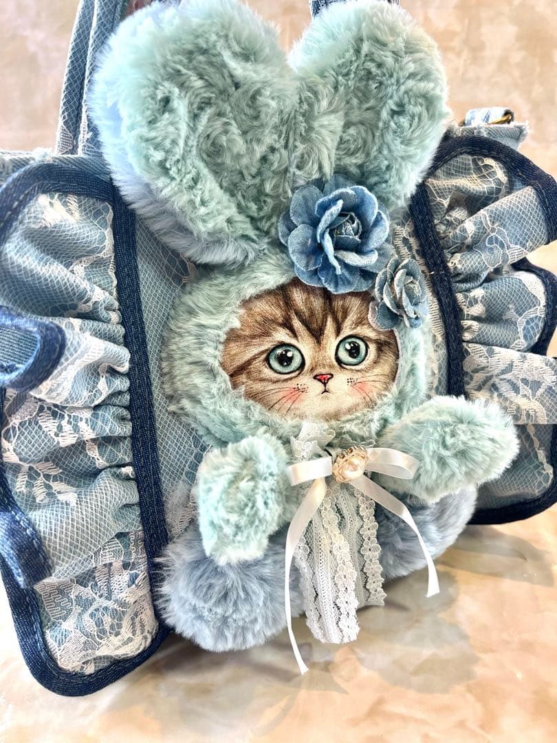 コヤンイサムチョン　レースデニム×ふわふわフリンジデニム　フリルバッグ