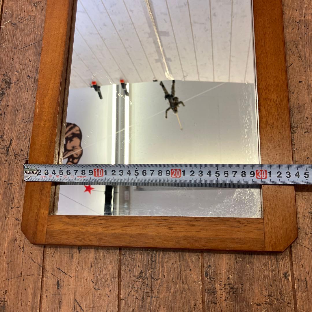 昭和レトロ 木製フレーム 隅切り 壁掛けミラー ウォールミラー 鏡 姿見 ミラー