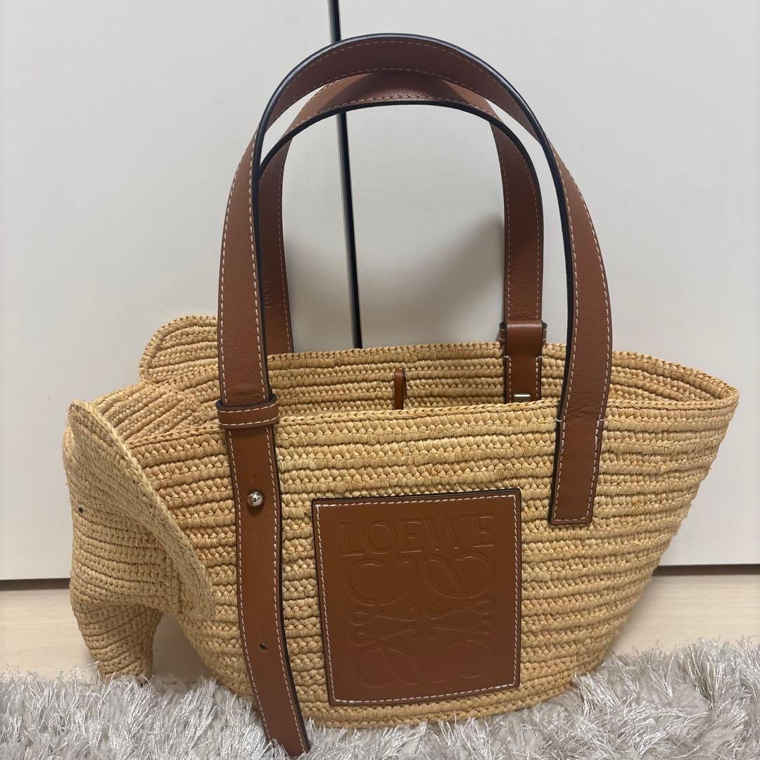 LOEWE エレファント バスケット スモール（ラフィア&カーフ）