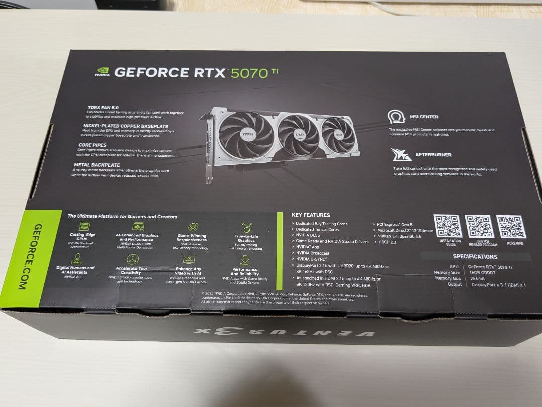 グラフィックボード・グラボ・ビデオカード MSI GeForce RTX 5070Ti Ventux 3X OC