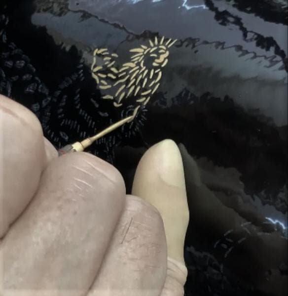 【漆絵 】 漆塗り 瓢箪 （黒漆） 大長ひょうたん ☆虎 #JE012