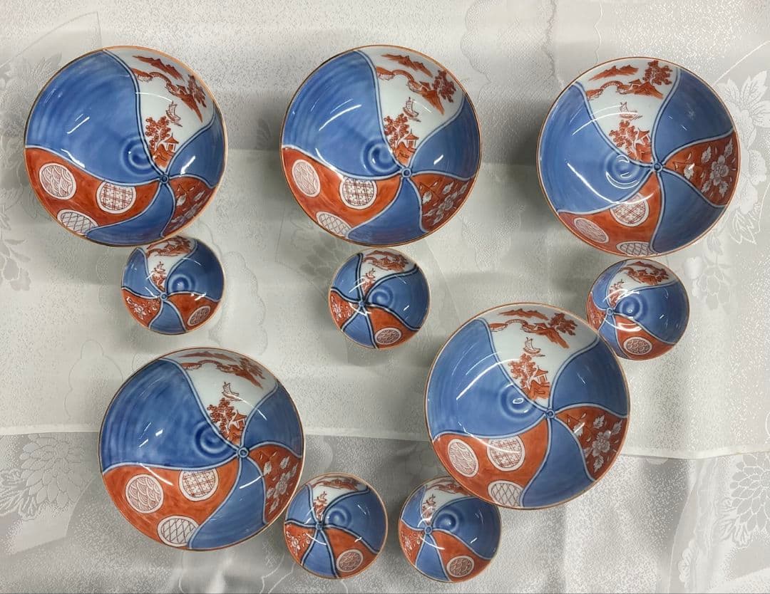 ５組　新品 高級 有田焼　染錦高台盛鉢セット　お正月
