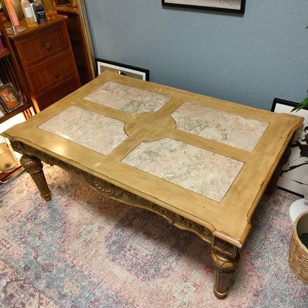 アンティークロココ調 ヨーロピアンシャビーシックセンターテーブル 大理石風