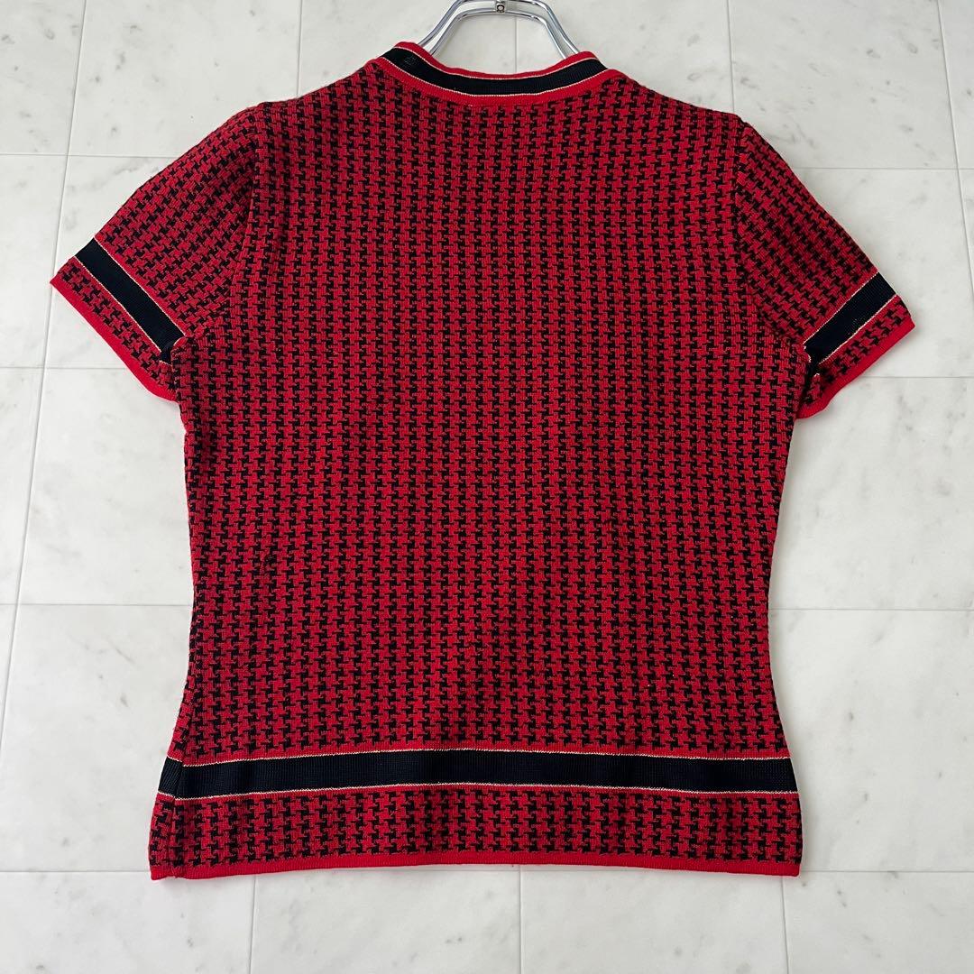 美品♡クリスチャンディオール ロゴ刺繍 千鳥格子 アンサンブル M レッド