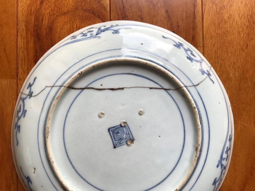 藍柿右衛門 古伊万里染付花唐草輪花中皿　7寸