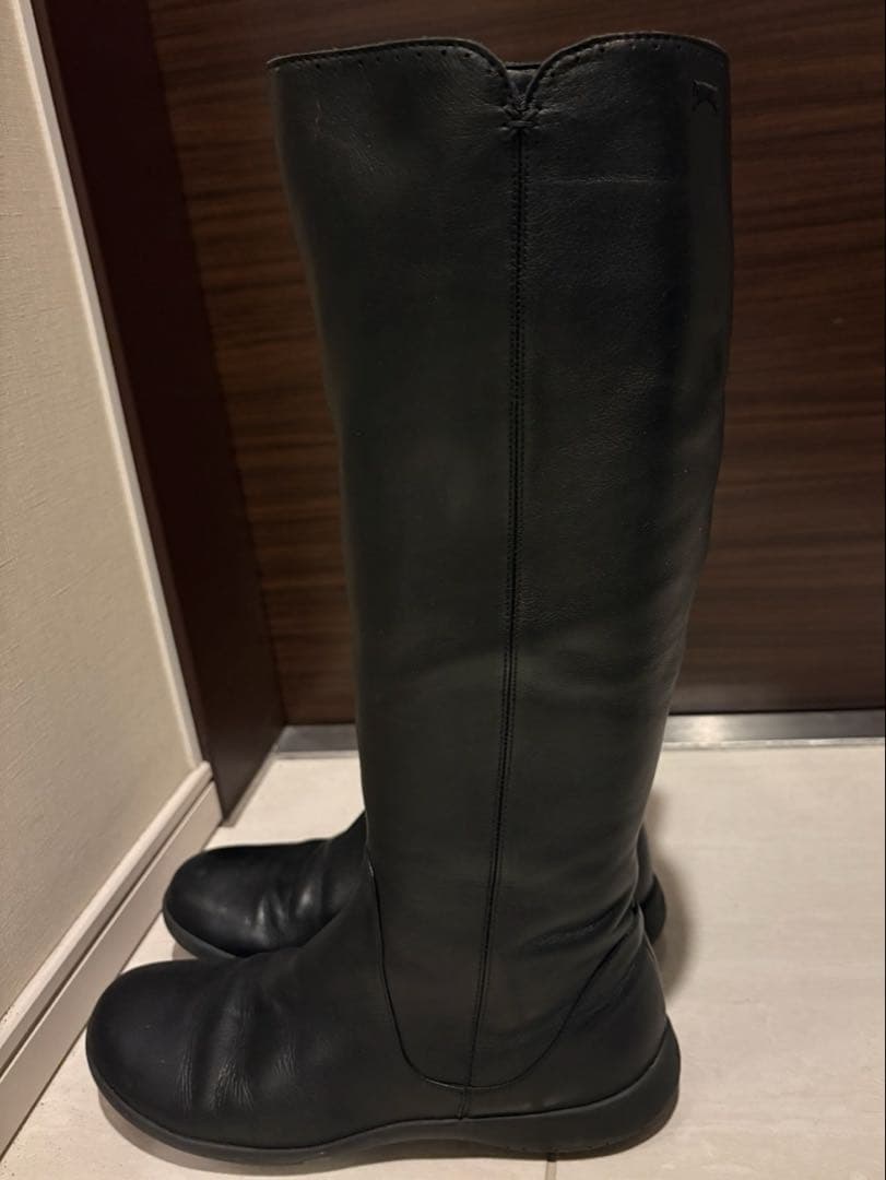 カンペール　ブラックレザー ロングブーツ サイドファスナー