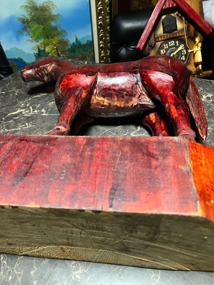 馬の木彫り、木彫り馬、馬の彫刻、 道産子馬木彫り、一点物き彫り