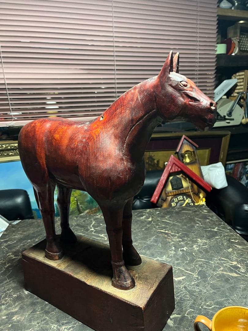 馬の木彫り、木彫り馬、馬の彫刻、 道産子馬木彫り、一点物き彫り