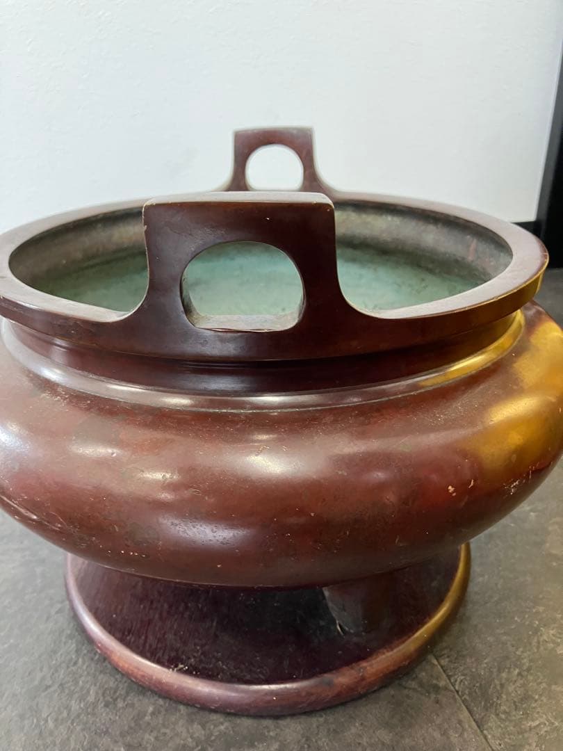 値下げ！喜龍堂造？㐂龍堂？紫銅　宣徳瓶掛　火鉢　金紫銅　唐金　茶道具