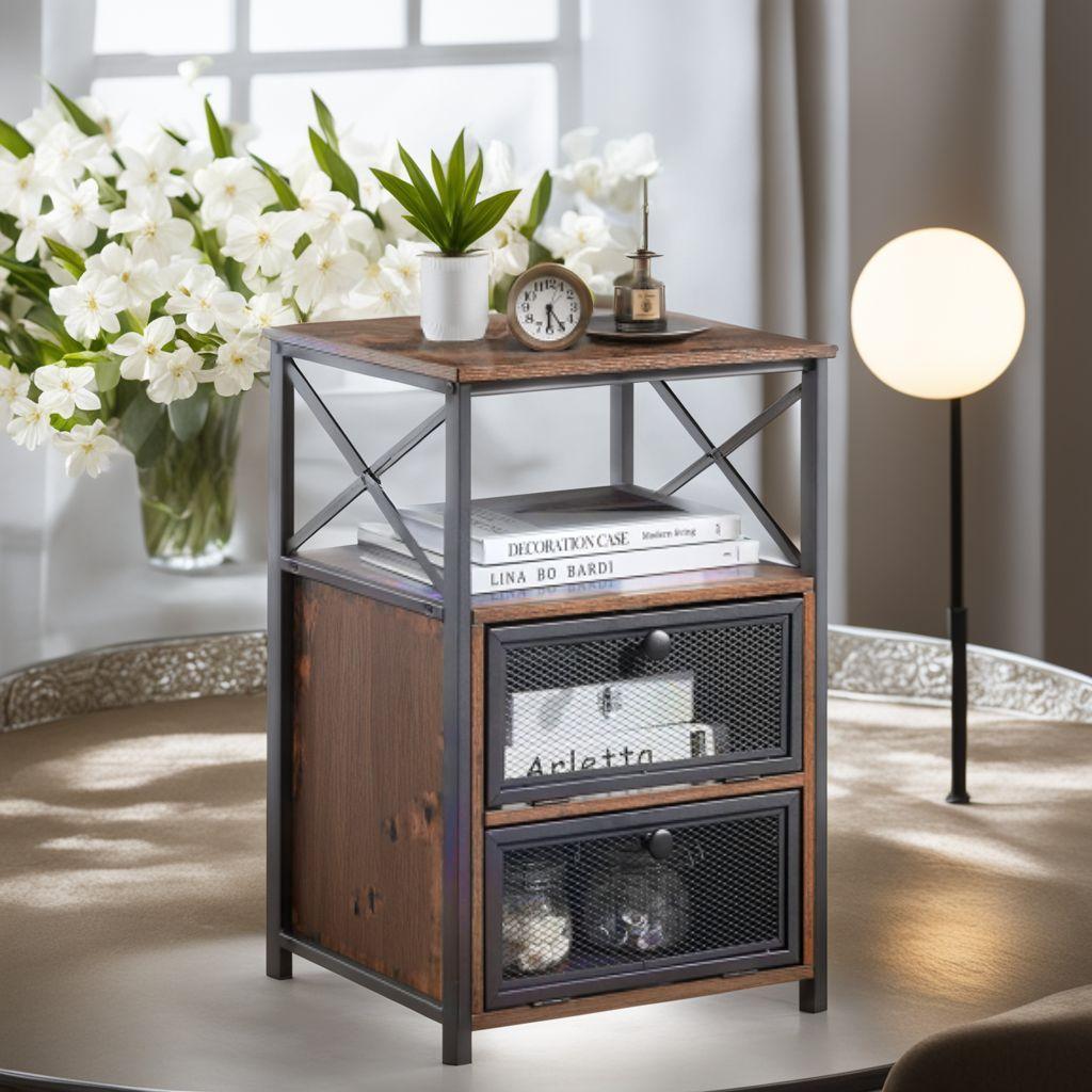 サイドテーブル ベッドブラウン 引き出し 収納付き 403560cm