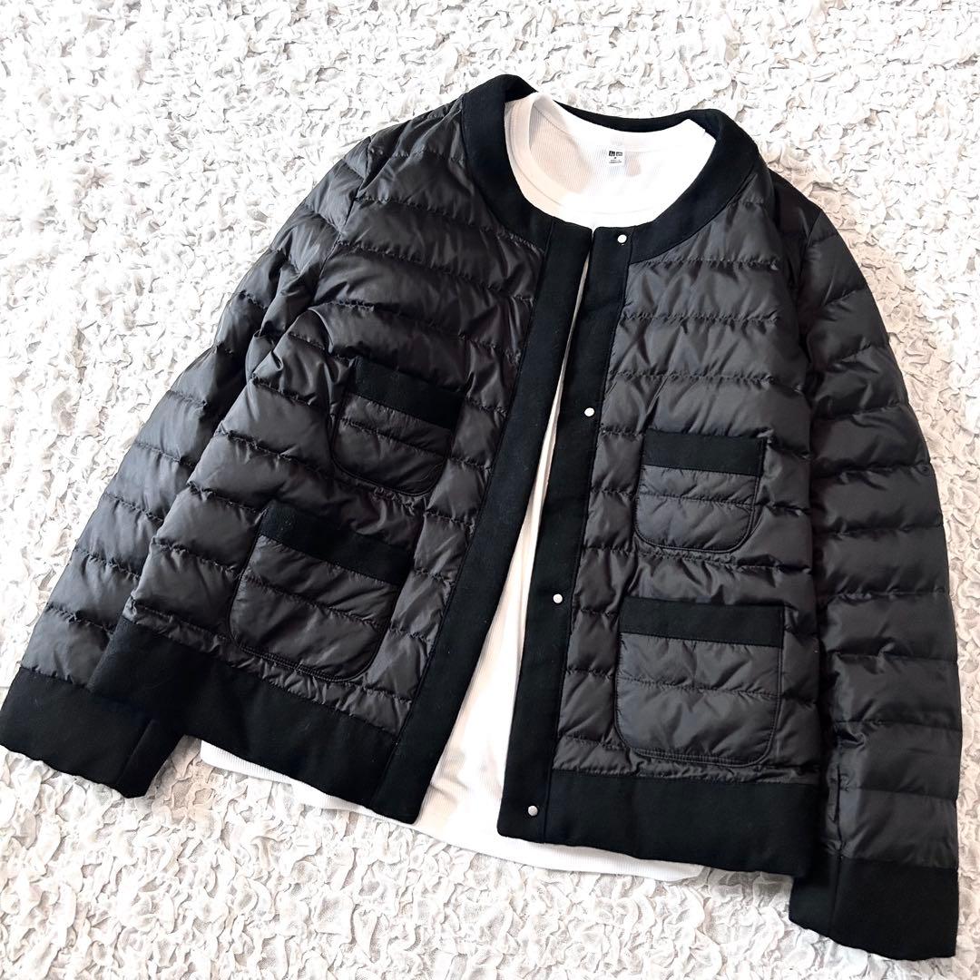 美品 ナノユニバース 西川ダウン ノーカラー ダウンジャケット 黒 nano