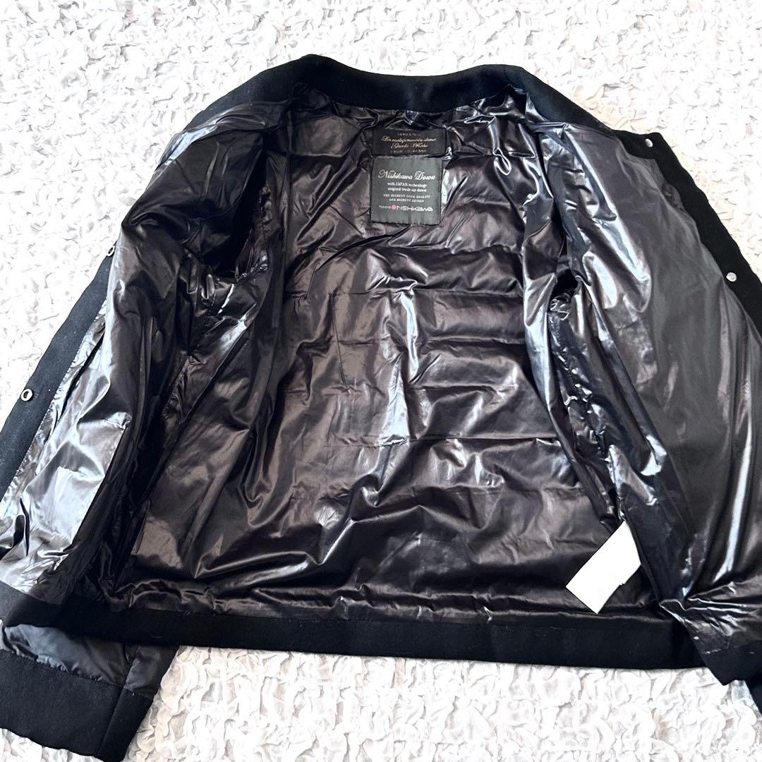 美品 ナノユニバース 西川ダウン ノーカラー ダウンジャケット 黒 nano
