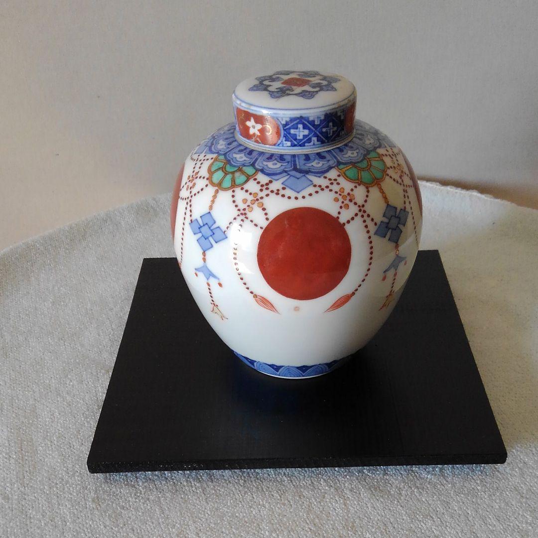 染錦赤玉ようらく紋様　茶壺