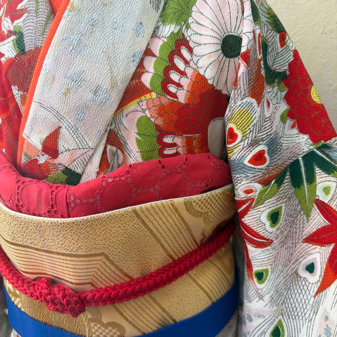 No.k002七五三 7歳 着物 フルセット レトロ花柄 ※シミあり